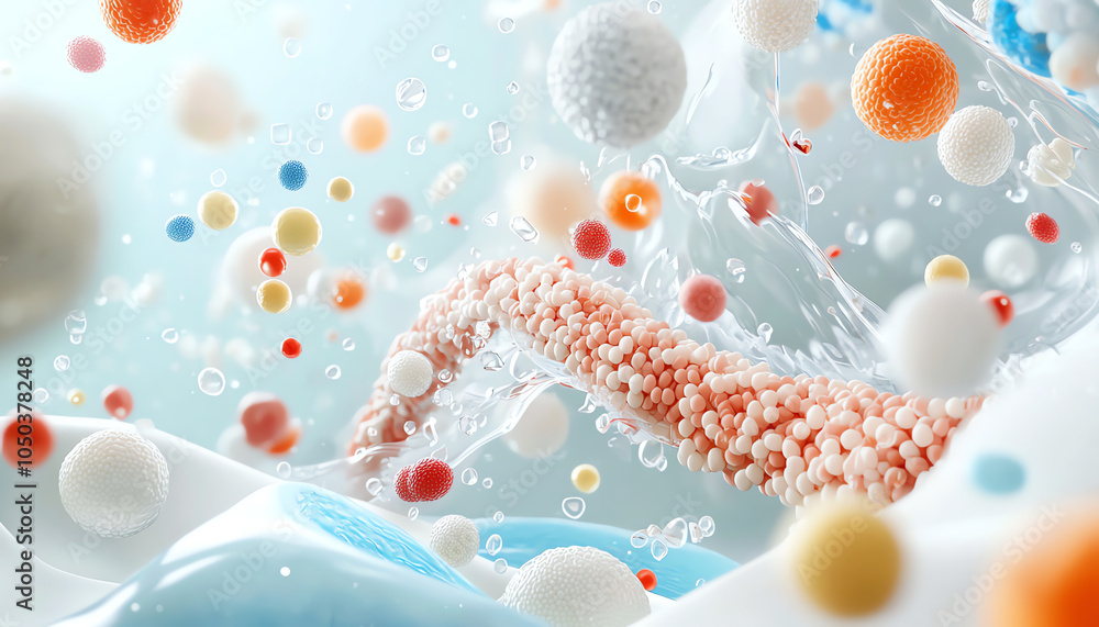 Poster exploring the intricate cross-sectional view of bacteria colonizing the digestive system a scientifi