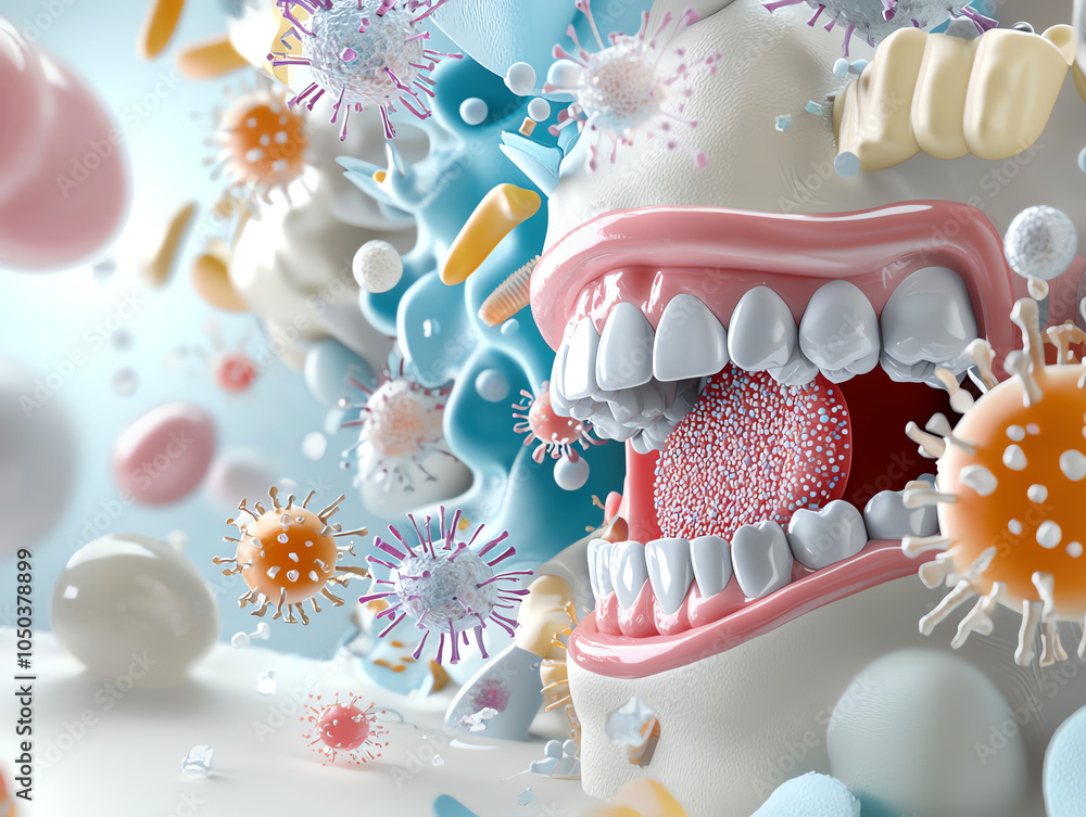 Poster intricate cross-sectional visualization of bacteria thriving in a human environment exploring micros