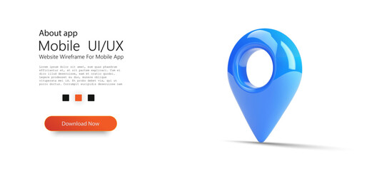 Shiny blue location pin icon with a glossy finish, isolated on a white background. Ideal for mapping applications, GPS, navigation interfaces, and digital designs highlighting location or position.