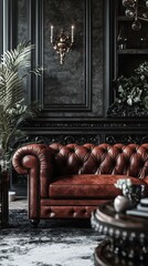Fototapeta premium This elegant living room boasts a vintage sofa with classic patterns and ornate decor
