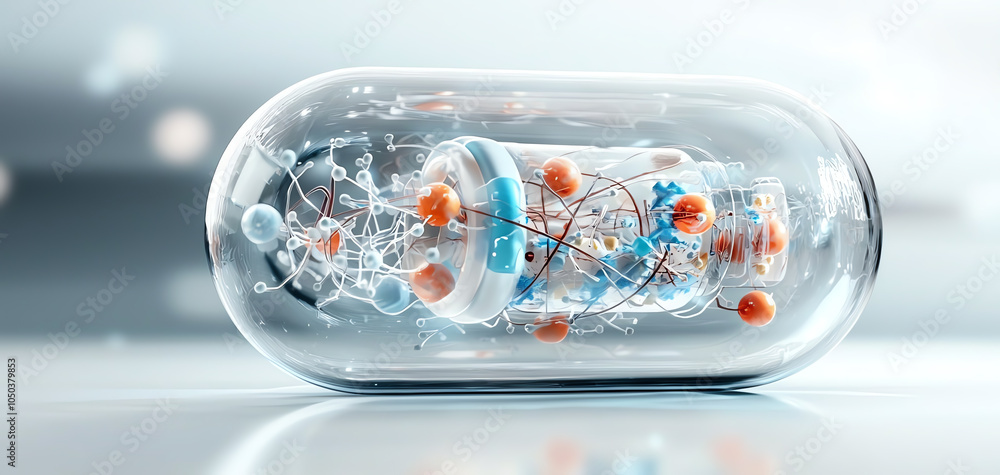 Poster innovative digital model of a bacterial cell in a capsule exploring microbial structures and functio