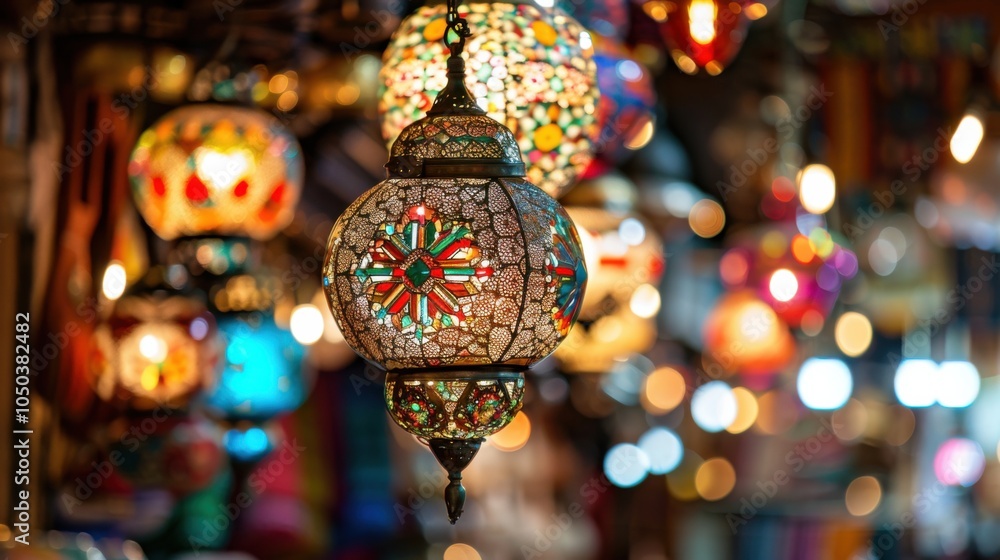 Aufkleber A lively view of the Grand Bazaar in Istanbul with colorful textiles and intricate lanterns hanging from the ceiling, bustling setting with rich textures and hues, Market style