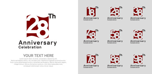 Anniversary logo set vector design, red color for celebration event