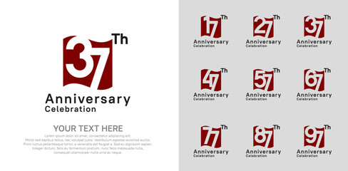 Anniversary logo set vector design, red color for celebration event