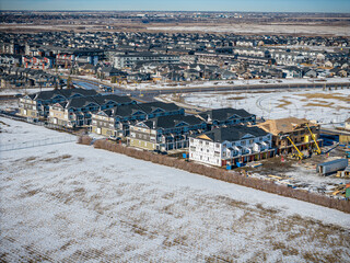 Aerial Drone View of Evergreen Neighborhood in Saskatoon, Saskatchewan
