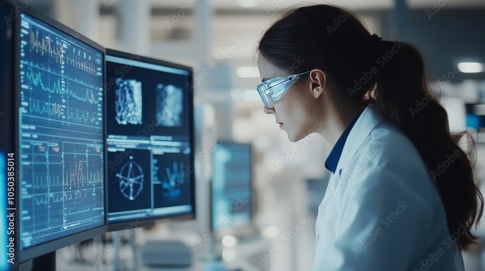 Poster a scientist using wearable biosensors to track patients' health metrics in real-time, demonstrating 