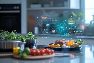 A smart kitchen assistant using AI to control appliances, adjust cooking settings, and suggest new recipes.