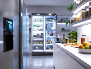 A smart refrigerator powered by AI, suggesting recipes and ordering groceries when supplies run low.