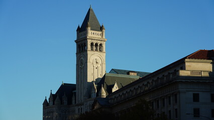The Washington DC city view with the old architectures in autumn

