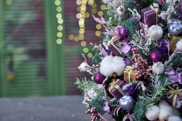 handmade Christmas table tree with lilac decoration