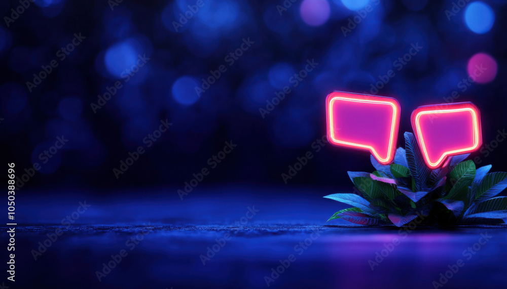 Poster a glowing plant sits in a dark setting, adorned with vibrant speech bubbles, creating a striking con