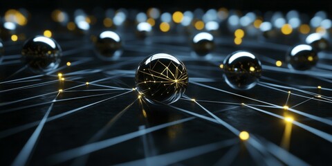 Abstract Network of Glowing Spheres: A Digital Art Concept