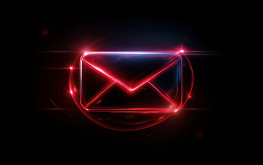 A glowing, digital envelope icon in red and blue hues against a dark background, symbolizing electronic communication.