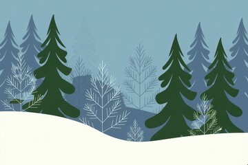 Obraz premium Stylized Winter Wonderland Landscape Evergreen Trees Snow - Ideal Holiday Marketing, Seasonal Promotions, Festive Greeting Cards