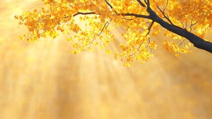 Fototapeta premium Golden Oak Tree Foliage in Sun: Closeup of Fluttering Yellow Autumn Leaves in Wind