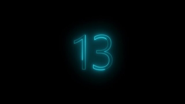 Neon dial 13 icon glowing black background animation