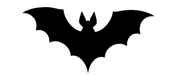Black Silhouette of a Bat with Outstretched Wings - Simple Halloween Clipart Design
