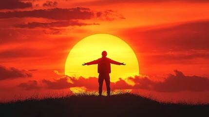 silhouette of a person standing front of sunset	
