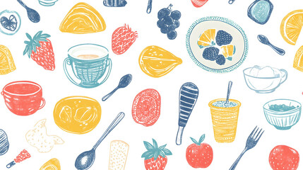 Cartoon food vector illustration with seamless pattern design, perfect for kitchen or restaurant