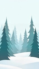 Obraz premium Minimal Winter Pine Forest in Teal Tones with Snow Covered Ground