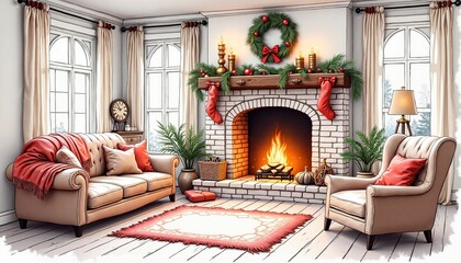 Elegant Holiday Living Room with Traditional Christmas Decor