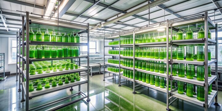 High tech lab with algae farm producing bio fuel, Algae, farm, high tech, lab, biofuel, sustainable, energy, source