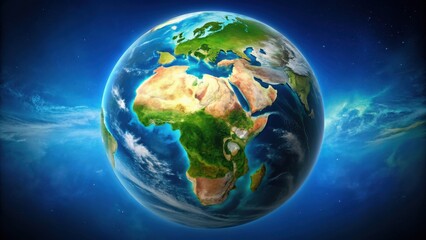 Naklejka premium Planet Earth with blue oceans and green landmasses, earth, planet, world, globe, nature, environment, blue