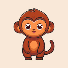 Cute Monkey Cartoon Vector Illustration. Isolated Standing Animal Concept.