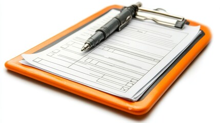 A construction worker clipboard with inspection forms, isolated on a white background