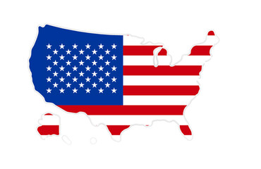 map of the United States of America, USA, US american flag style colors design, isolated