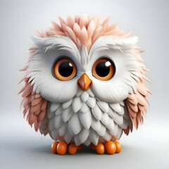 Fototapeta premium Cute owl on a white background. 3d rendering. 3d illustration.