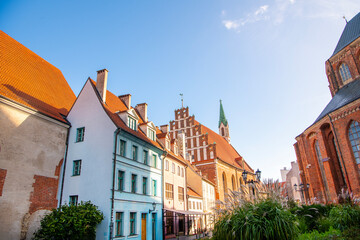 Old street in old Riga. The city is capital of Latvia that is well known to be a very popular tourism destination in the Baltic region