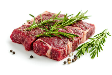 Fototapeta premium Juicy grilled steak with rosemary and peppercorns on white background