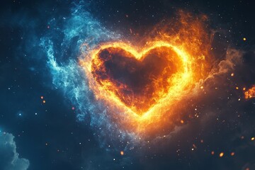 Obraz premium Fiery Heart in Cosmic Sky