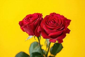 Vibrant Red Roses with Yellow Background