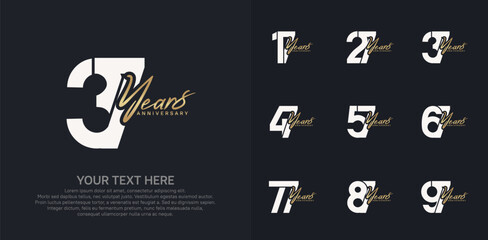 Anniversary logo set vector design, white and gold color for celebration event