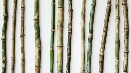 Fototapeta premium Bamboo Stems On White Background, showcasing natural beauty, texture, growth, and strength, symbolizing resilience, flexibility, and peace.