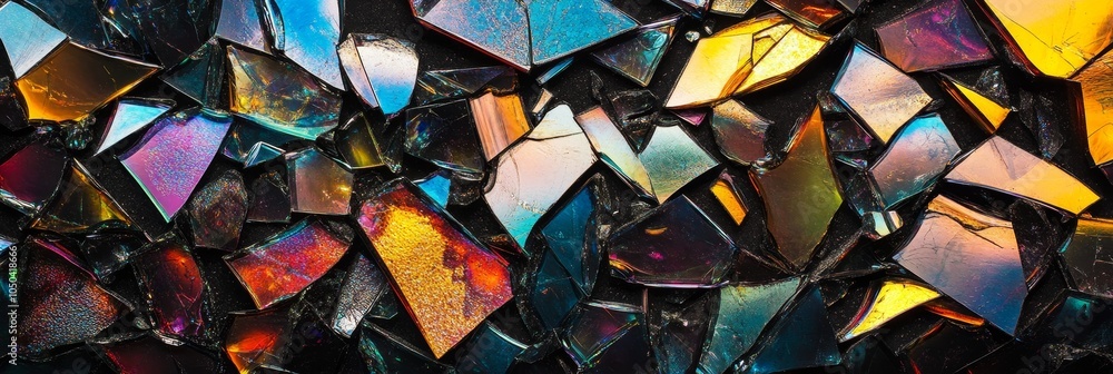Poster an abstract art piece showcasing the beauty and fragility of broken glass shards. the image captures