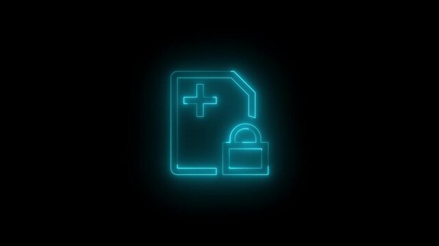 Neon e sim locked icon glowing black background animation