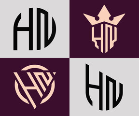 Creative simple Initial Letters HN Logo Designs Bundle.