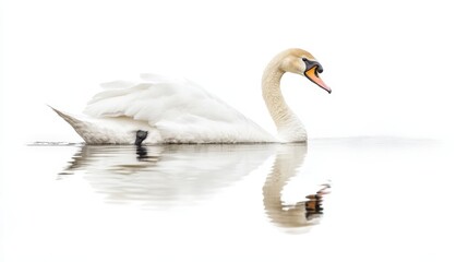 Fototapeta premium A regal swan gliding gracefully across a pond, isolated on a white background