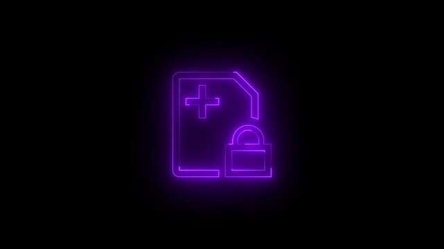 Neon e sim locked icon glowing black background animation