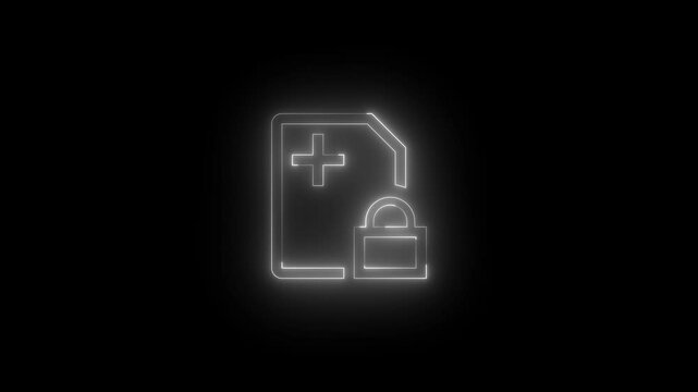Neon e sim locked icon glowing black background animation