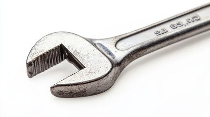 Obraz premium A shiny metal wrench with an adjustable head, isolated on a white background