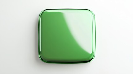 Obraz premium A glossy green metal button with rounded edges, isolated on a clean white background. This button is perfect for representing concepts like technology, progress, and innovation.