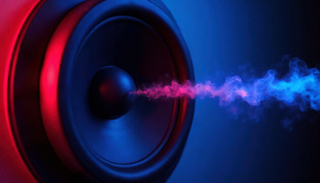 audio speaker with blue speaker and sound wave