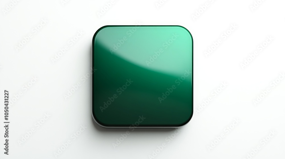 Poster rounded square green metal button on white background. ideal for web design, app design, and user in