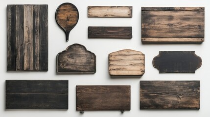 A collection of rustic wooden sign boards, perfect for adding a vintage touch to your projects. These signs are perfect for displaying messages, adding a decorative touch, or creating unique signage f