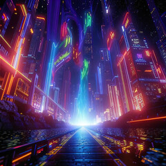 Obraz premium Abstract background with bright lights in mysterious digital world