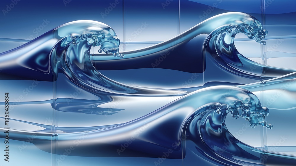 Aufkleber Harmonious waves a simplified japanese style ocean design capturing the essence of fluidity and tranquility in blue tones